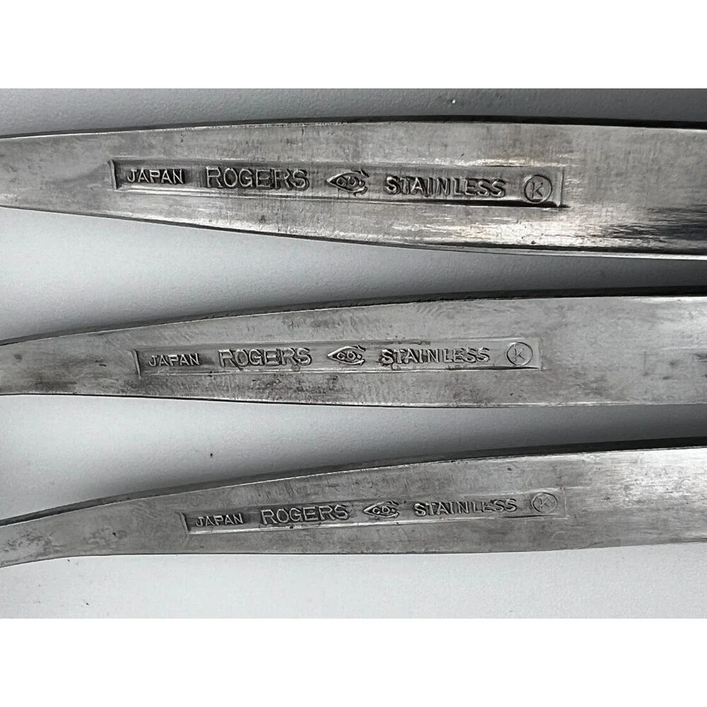 Vtg ROGERS Stainless 5pc Appetizer Hors D'oeuvre Seafood Forks Japan Floral